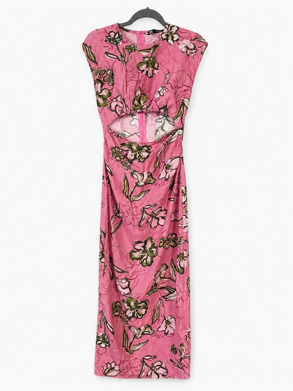 Zara Pink Floral Cutout Maxi Dress Size XS